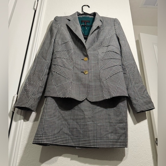 Escada Virgin Wool Black White Houndstooth Blazer Jacket Suit Set Womens EU 40 - Picture 3 of 15